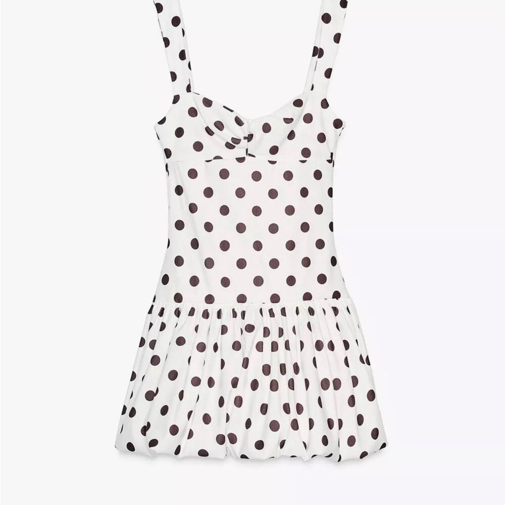Zara Polka Dot Mini Bubble Balloon Dress Size Small New White Black